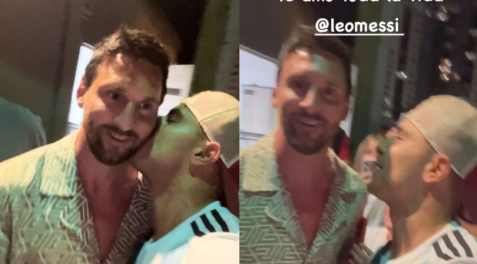 Aficionado argentino le roba un beso a Messi tras pedirle una foto