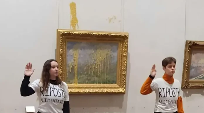 Y se suma Monet… activistas lanzan sopa contra su cuadro