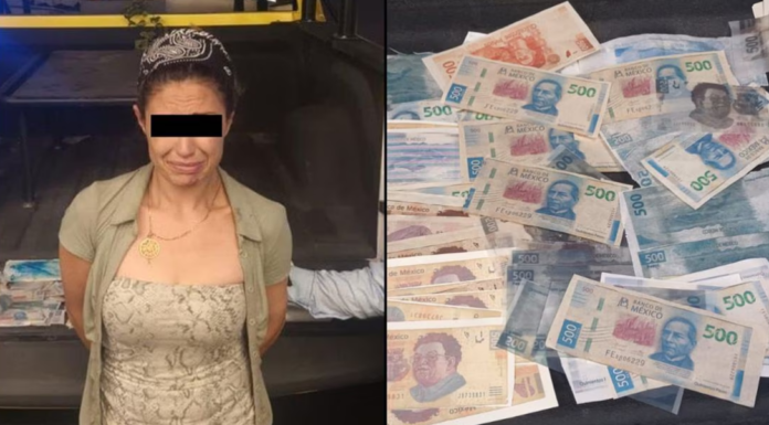 Detienen a mujer con más de 200 billetes falsos en Nuevo León; su cómplice se dio a la fuga
