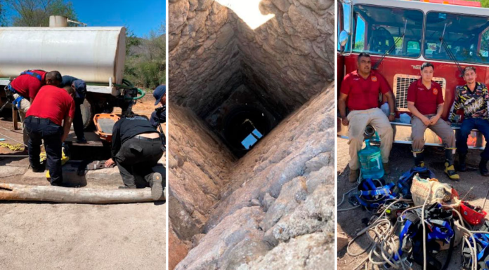 Se une comunidad en Álamos para rescatar a hombre que saltó a un pozo