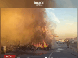 Arde tráiler en la Caseta de Cobro de Esperanza, al norte de Ciudad Obregón